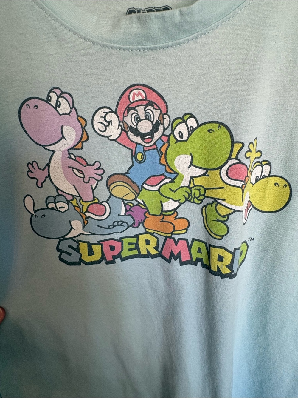 Super Mario Yoshi Graphic Tee XS Pastel Blue Nintendo Retro T-Shirt